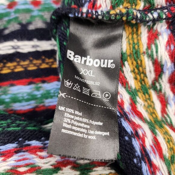 Barbour Merino Wool Sweater Nordic Fair Isle Houndstooth Men's XXL Elbow Patches - Picture 12 of 14